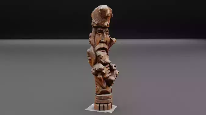 Wood sculpture old man 01 high-poly 3D model