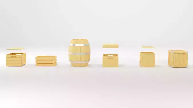 Game wood 3d boxes asset