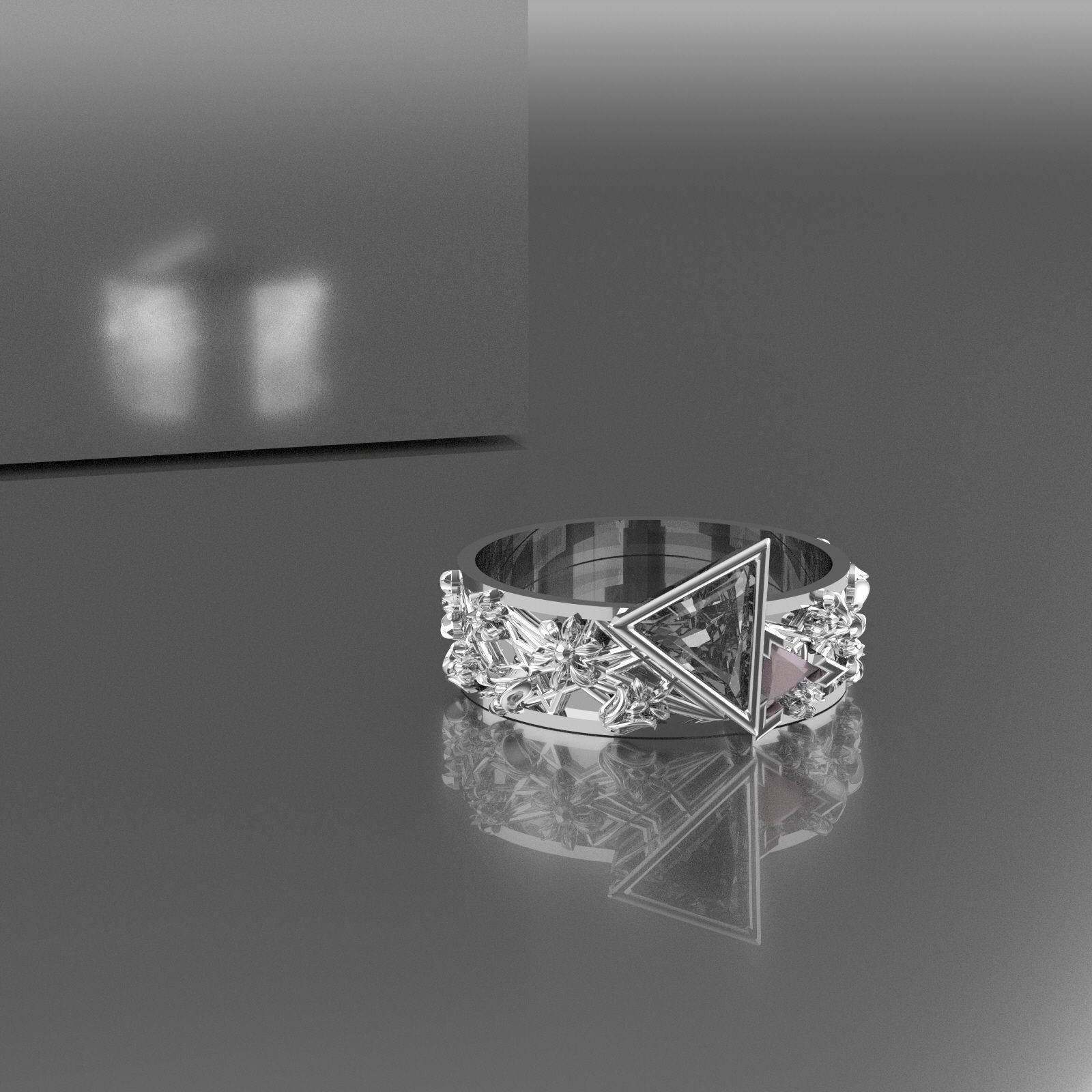 322Nar ring with triangle and stones 3D print model_3