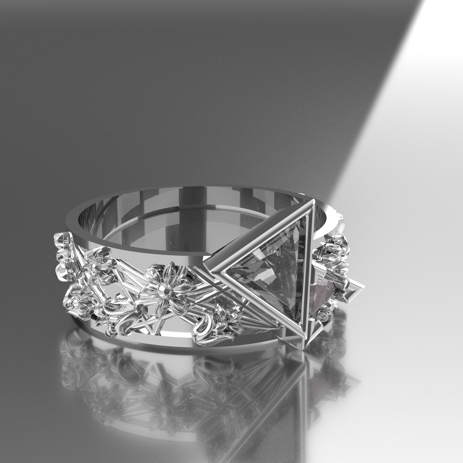 322Nar ring with triangle and stones 3D print model_1