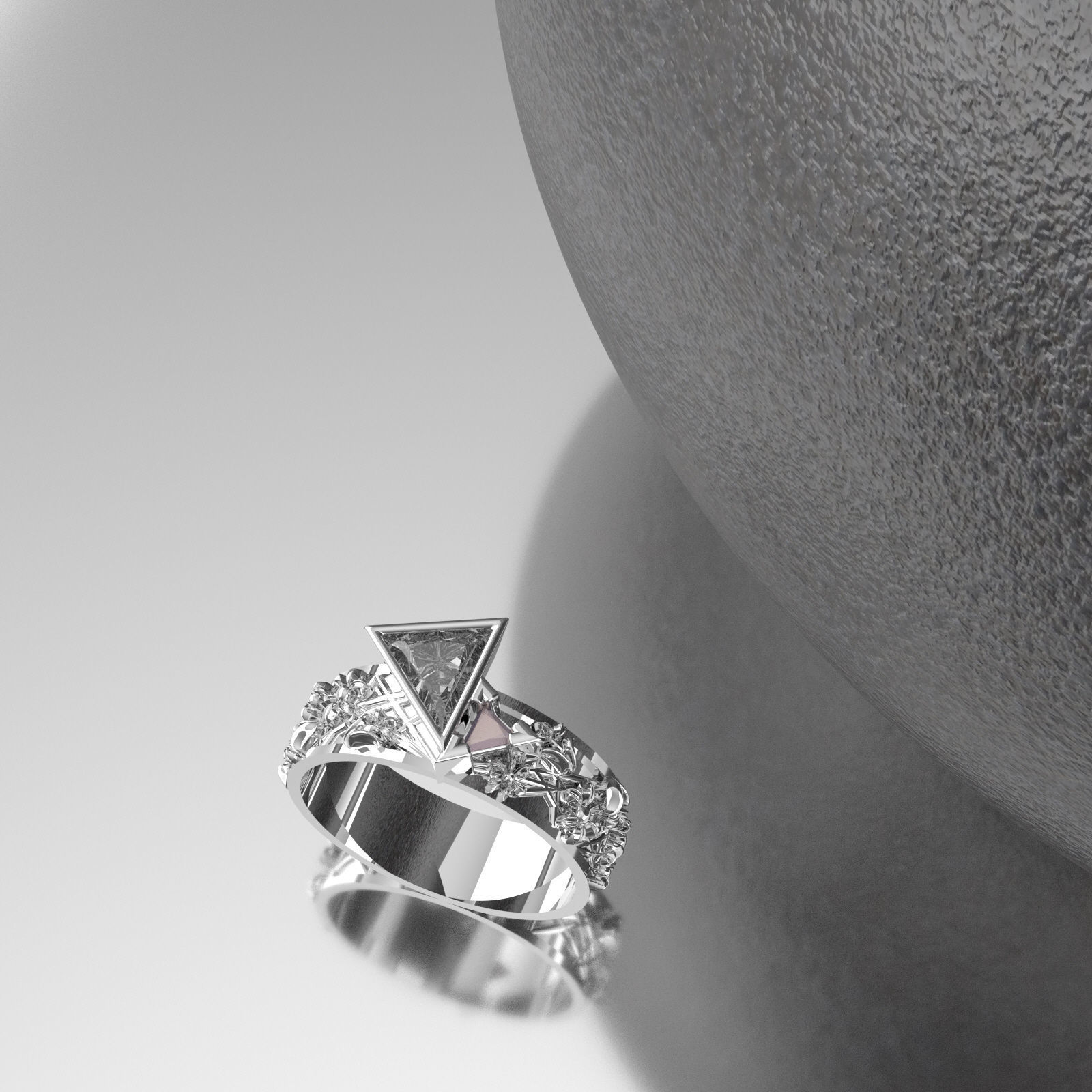 322Nar ring with triangle and stones 3D print model_2