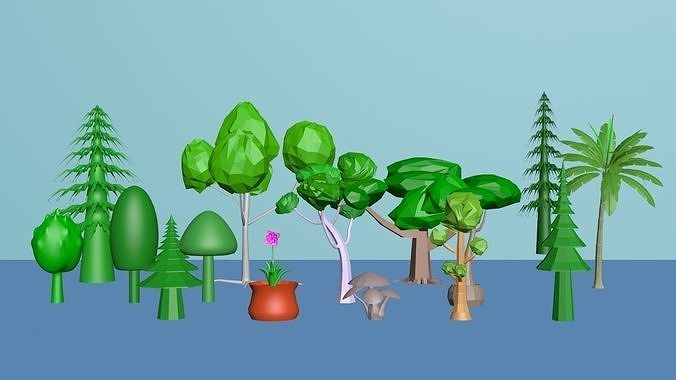 Simple low poly 3D Tree models Low-poly 3D model