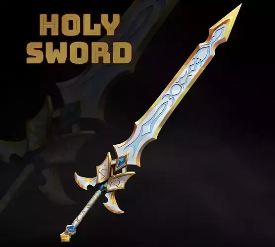 Handpainted Fantasy Holy Sword Low-poly 3D model