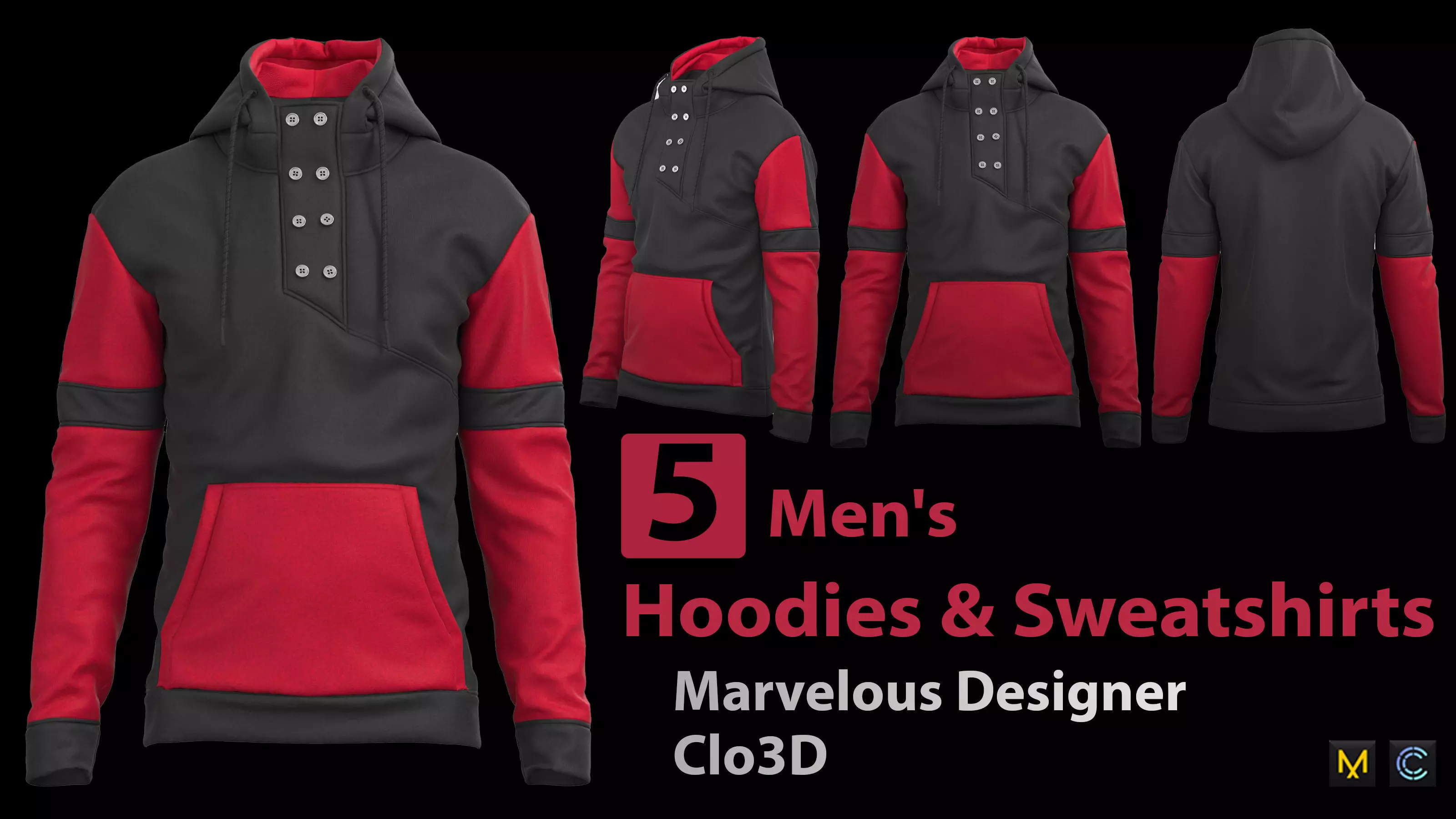 5 Men Hoodies and Sweatshirts 3D model_0