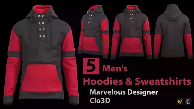 5 Men Hoodies and Sweatshirts 3D model