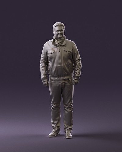 Big man in old Style leather jacket 0800 3D Print Ready 3D print model