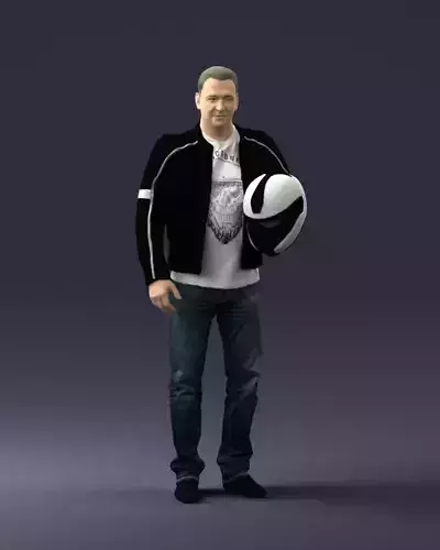 Biker in a motorcycle jacket with a helmet 0083