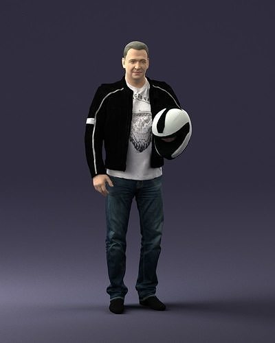 Biker in a motorcycle jacket with a helmet 0083 3D Print Ready 3D print model