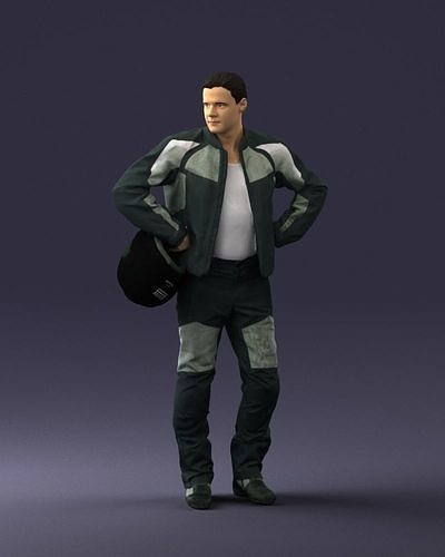 Biker in motorcycle gear and helmet 0085 3D Print Ready 3D print model