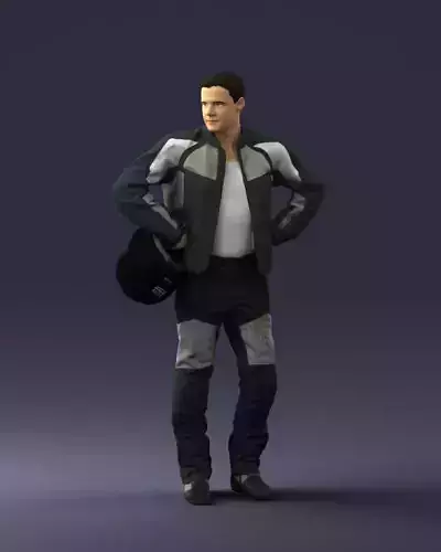 Biker in motorcycle gear and helmet 0085 3D Print Ready