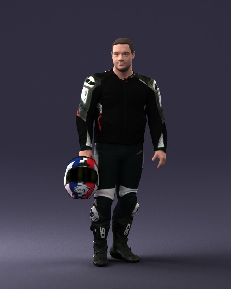 Biker in motorcycle gear and helmet 0086 3D Print Ready 3D print model_3