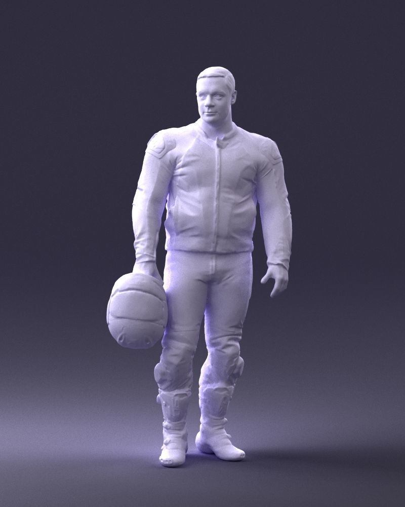 Biker in motorcycle gear and helmet 0086 3D Print Ready 3D print model_1