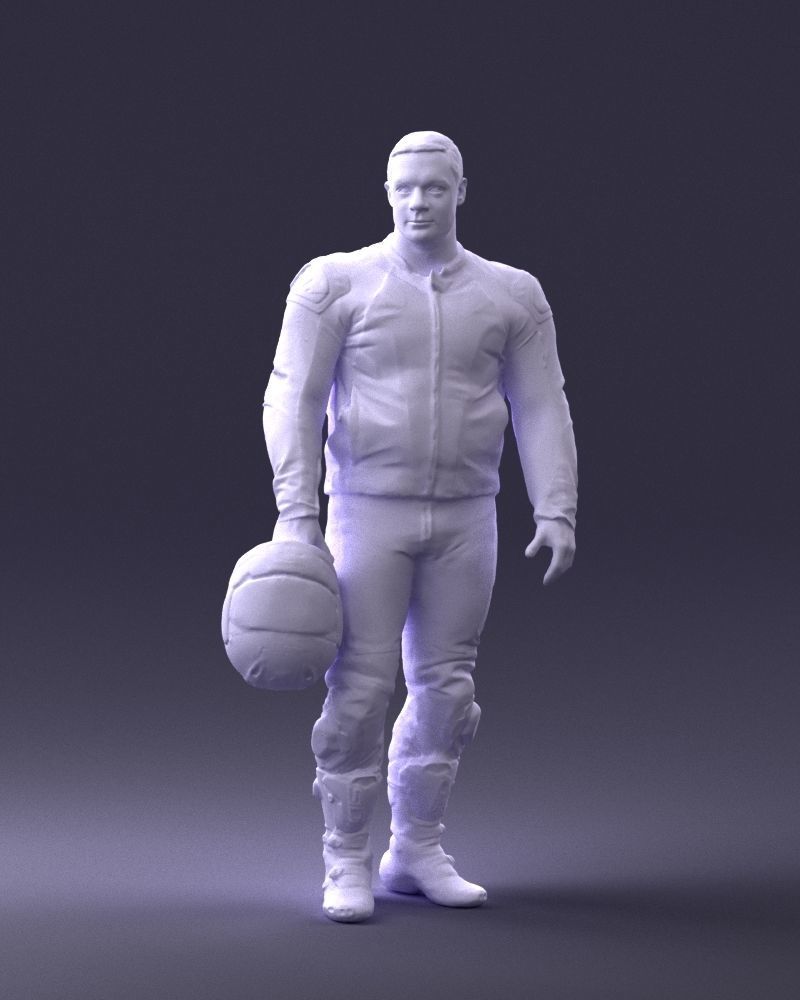 Biker in motorcycle gear and helmet 0086 3D Print Ready 3D print model_4
