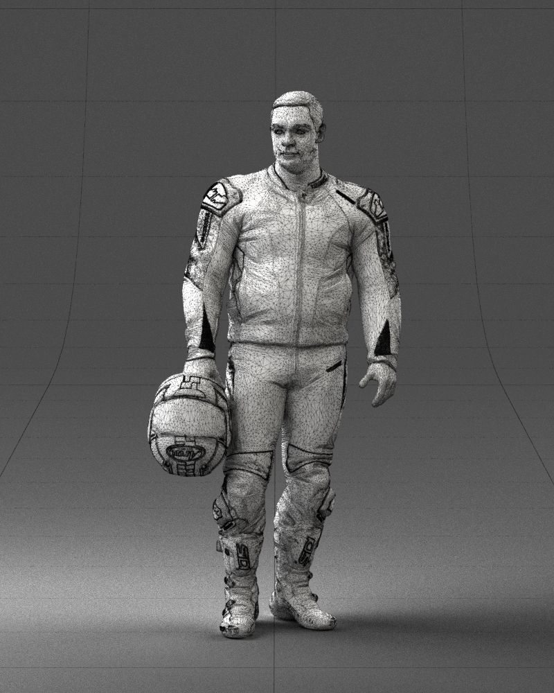Biker in motorcycle gear and helmet 0086 3D Print Ready 3D print model_38