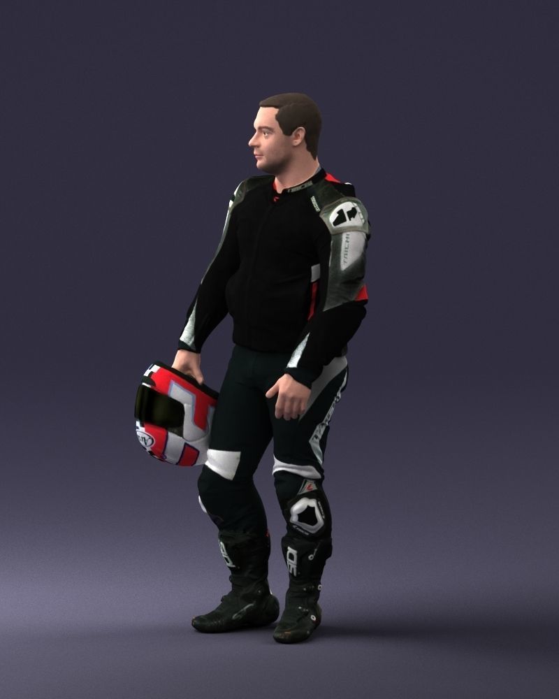 Biker in motorcycle gear and helmet 0086 3D Print Ready 3D print model_27