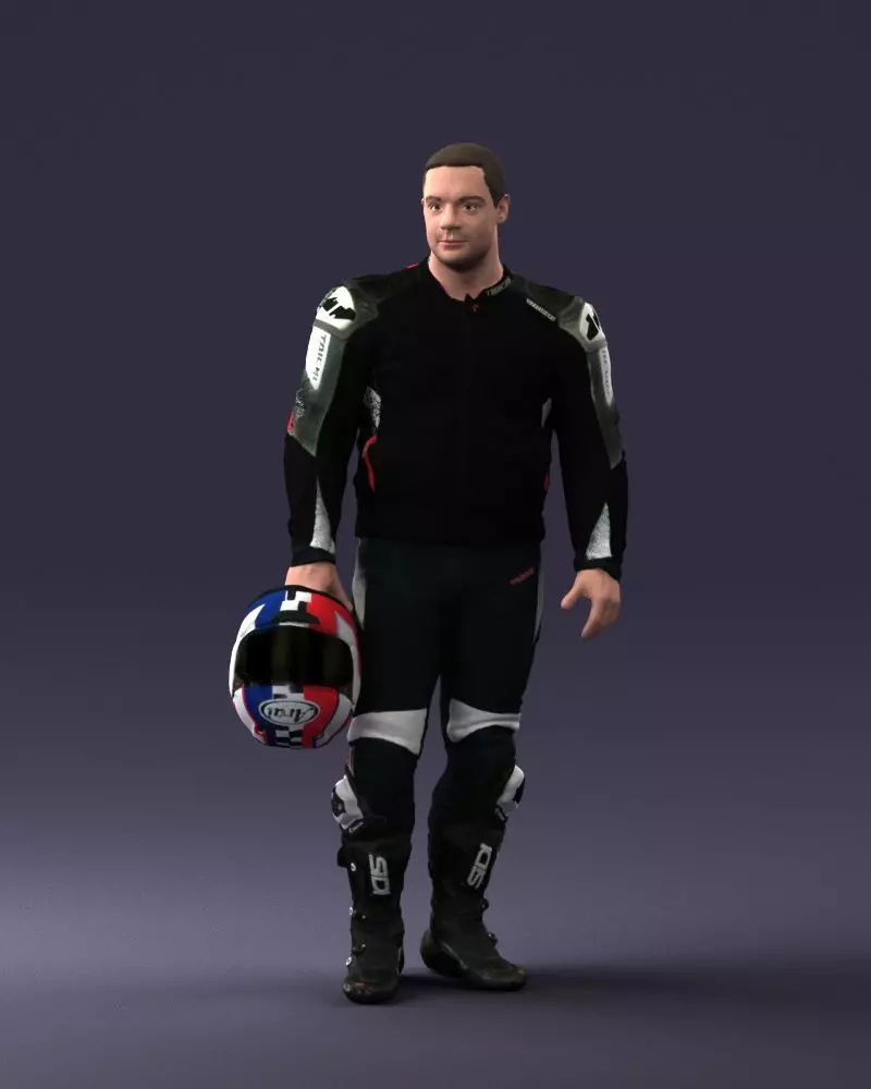 Biker in motorcycle gear and helmet 0086 3D Print Ready 3D print model_0