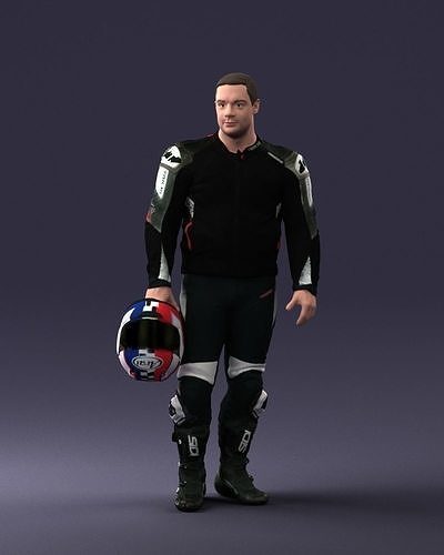 Biker in motorcycle gear and helmet 0086 3D Print Ready 3D print model