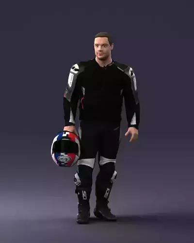 Biker in motorcycle gear and helmet 0086 3D Print Ready
