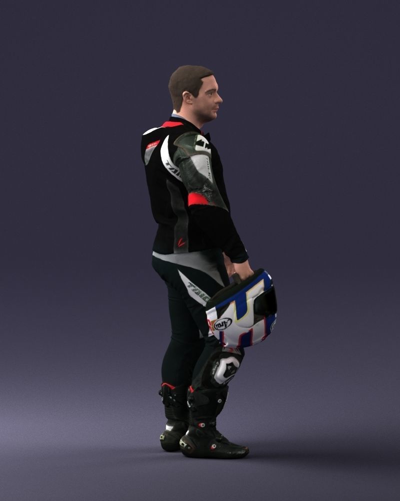 Biker in motorcycle gear and helmet 0086 3D Print Ready 3D print model_12