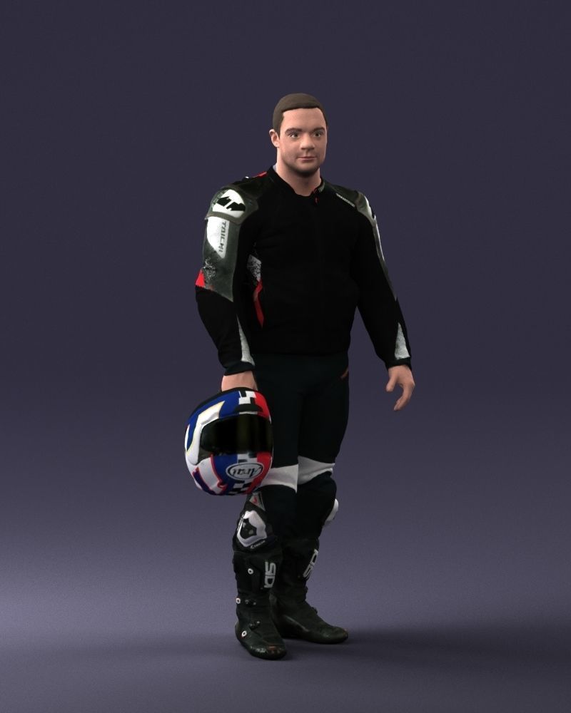 Biker in motorcycle gear and helmet 0086 3D Print Ready 3D print model_6