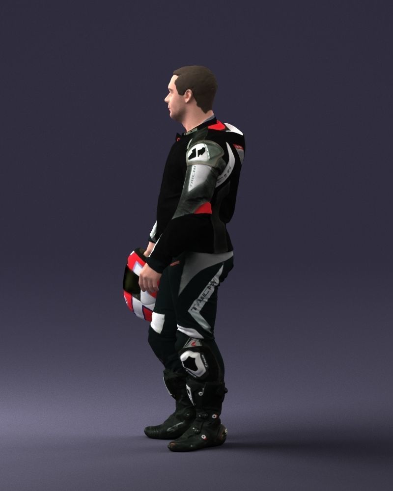 Biker in motorcycle gear and helmet 0086 3D Print Ready 3D print model_24
