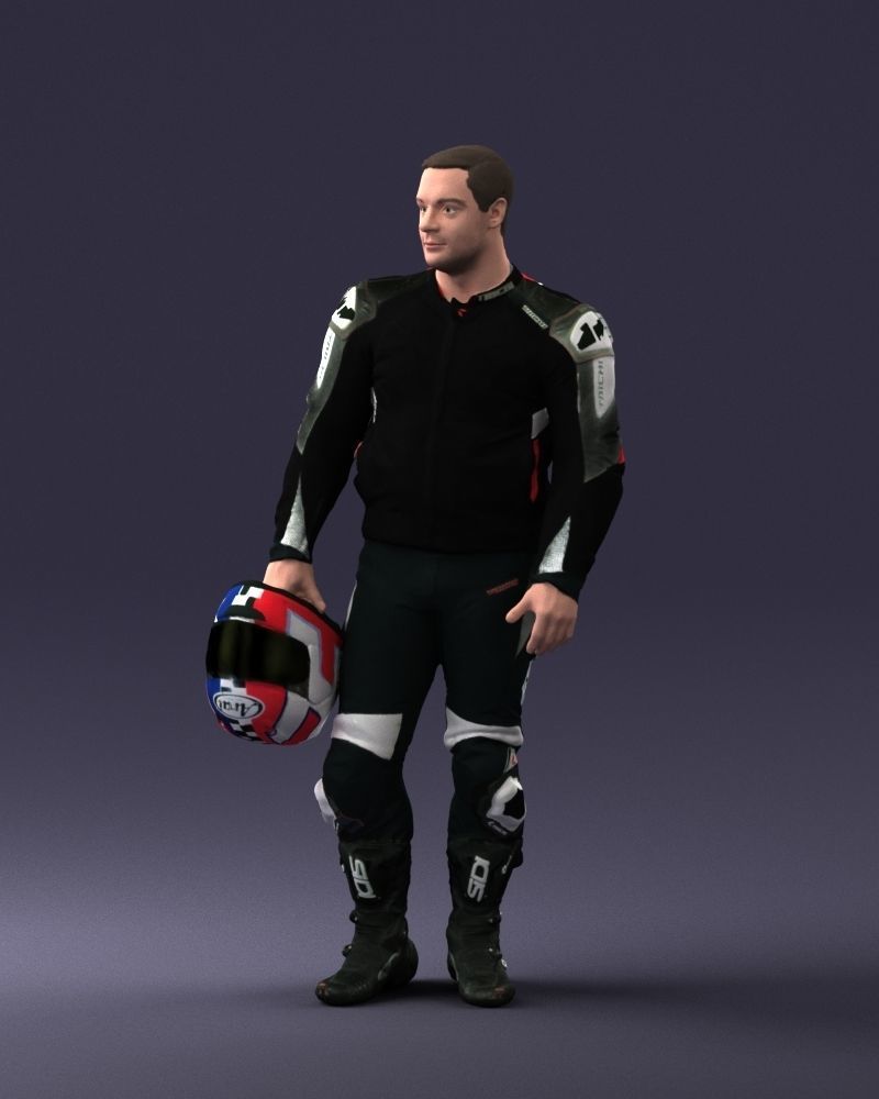 Biker in motorcycle gear and helmet 0086 3D Print Ready 3D print model_30