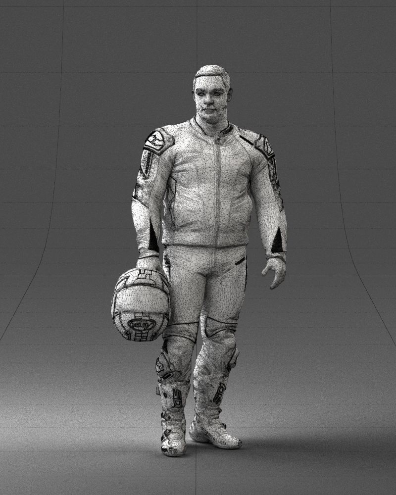 Biker in motorcycle gear and helmet 0086 3D Print Ready 3D print model_5