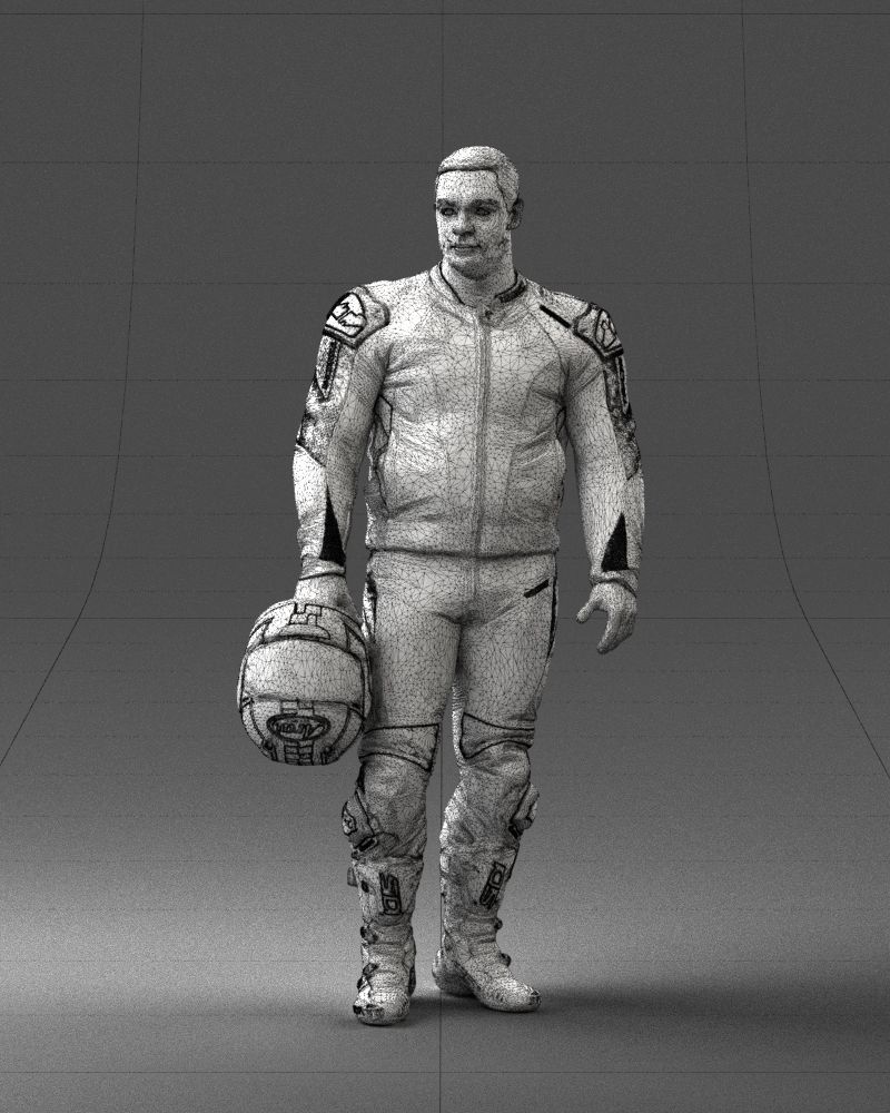 Biker in motorcycle gear and helmet 0086 3D Print Ready 3D print model_2