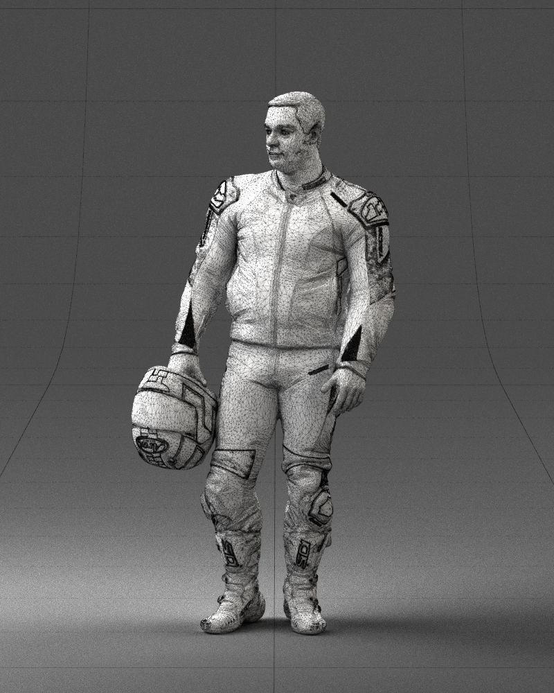 Biker in motorcycle gear and helmet 0086 3D Print Ready 3D print model_32