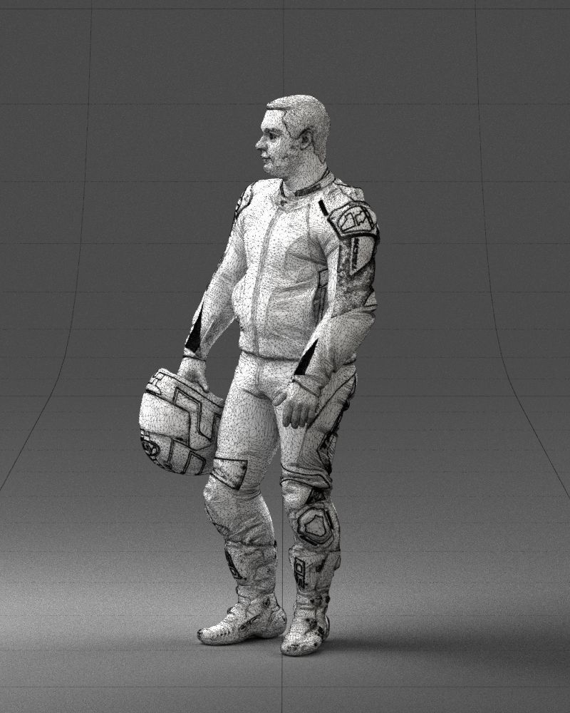 Biker in motorcycle gear and helmet 0086 3D Print Ready 3D print model_29