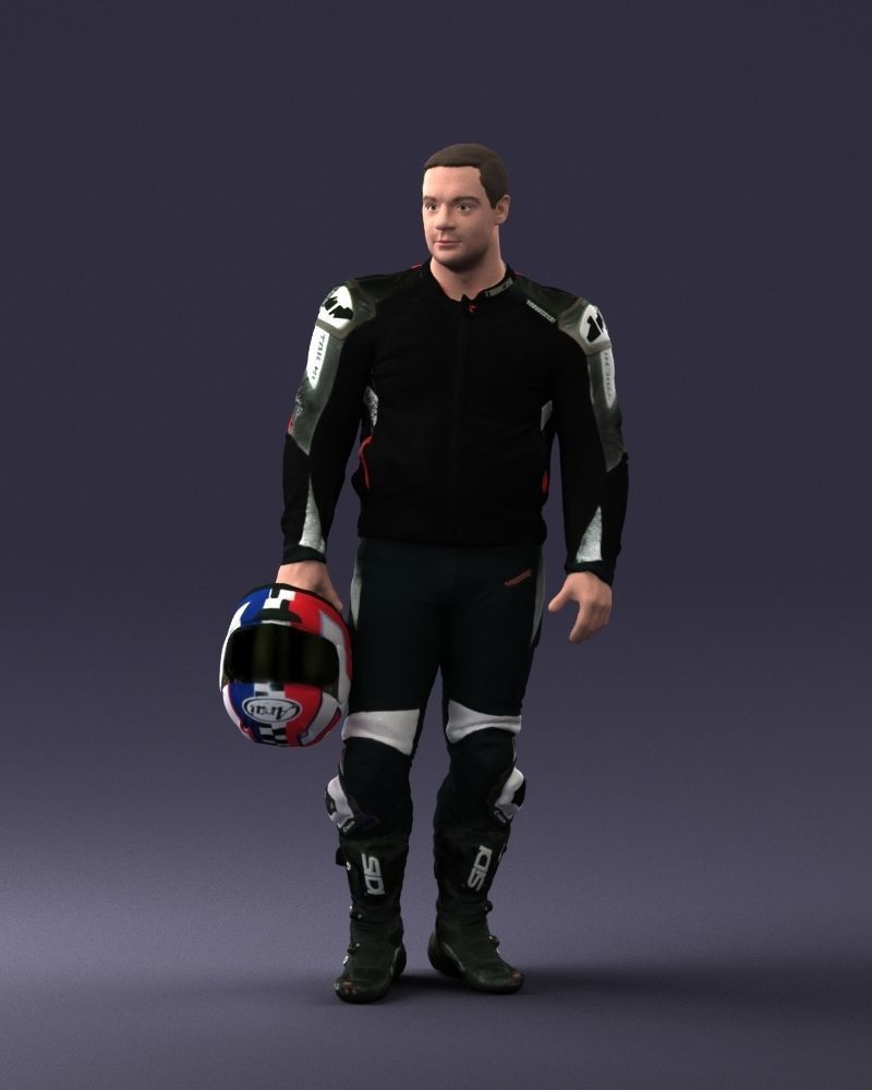 Biker in motorcycle gear and helmet 0086 3D Print Ready 3D print model_33