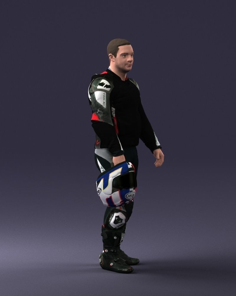 Biker in motorcycle gear and helmet 0086 3D Print Ready 3D print model_9