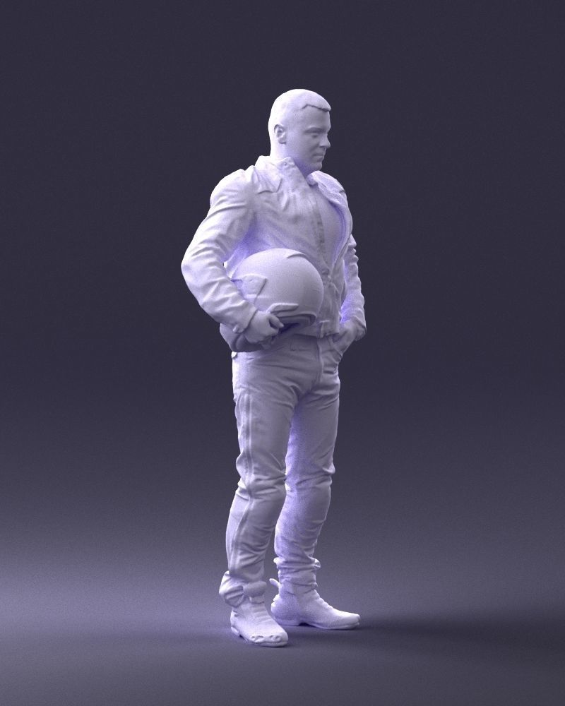 Biker in motorcycle gear and helmet 0093 3D Print Ready 3D print model_10