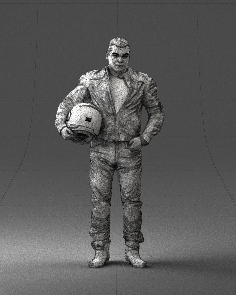 Biker in motorcycle gear and helmet 0093 3D Print Ready 3D print model_5