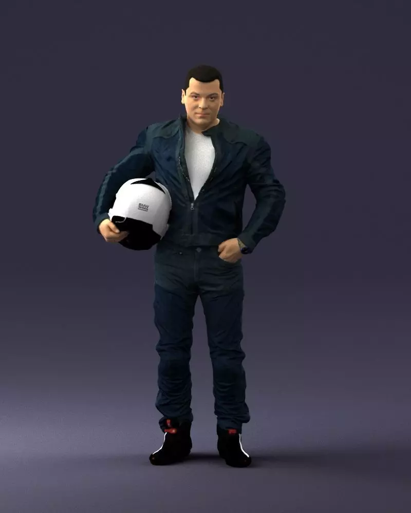 Biker in motorcycle gear and helmet 0093 3D Print Ready 3D print model_0