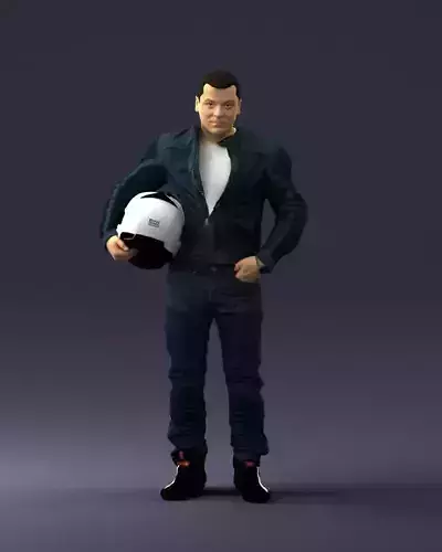 Biker in motorcycle gear and helmet 0093 3D Print Ready