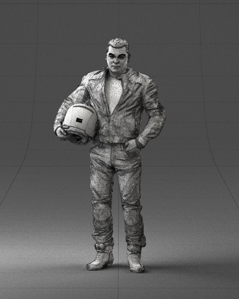 Biker in motorcycle gear and helmet 0093 3D Print Ready 3D print model_35