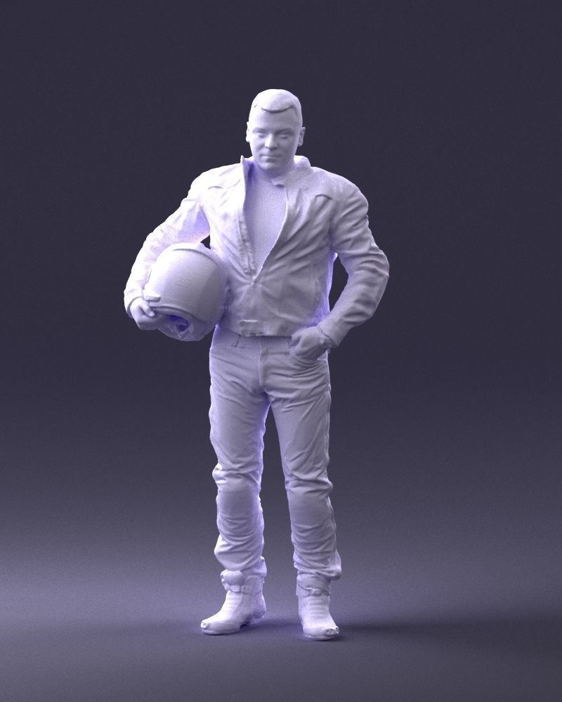 Biker in motorcycle gear and helmet 0093 3D Print Ready 3D print model_34