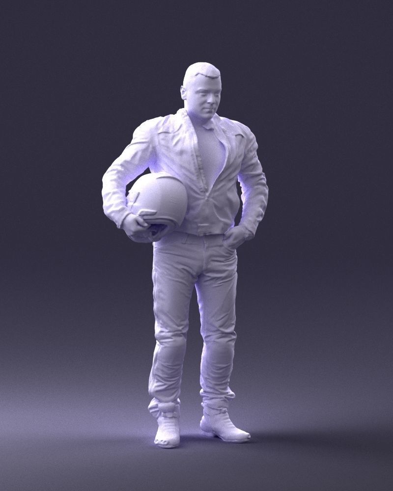 Biker in motorcycle gear and helmet 0093 3D Print Ready 3D print model_7