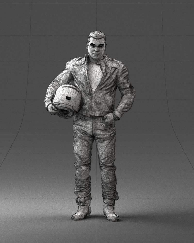 Biker in motorcycle gear and helmet 0093 3D Print Ready 3D print model_2