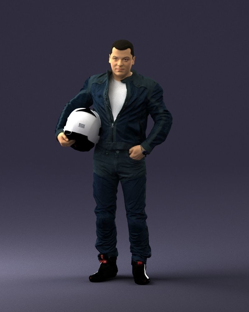 Biker in motorcycle gear and helmet 0093 3D Print Ready 3D print model_33