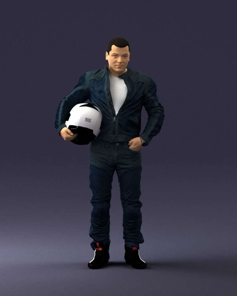 Biker in motorcycle gear and helmet 0093 3D Print Ready 3D print model_3