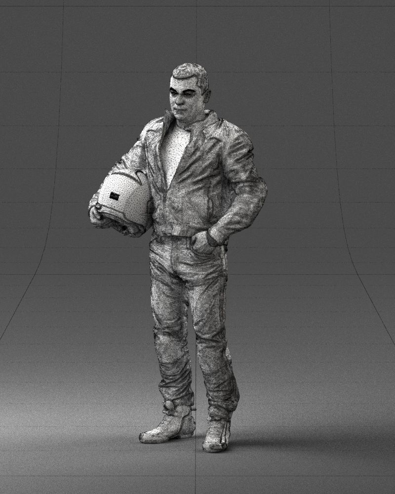 Biker in motorcycle gear and helmet 0093 3D Print Ready 3D print model_32