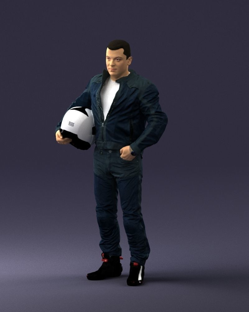 Biker in motorcycle gear and helmet 0093 3D Print Ready 3D print model_30