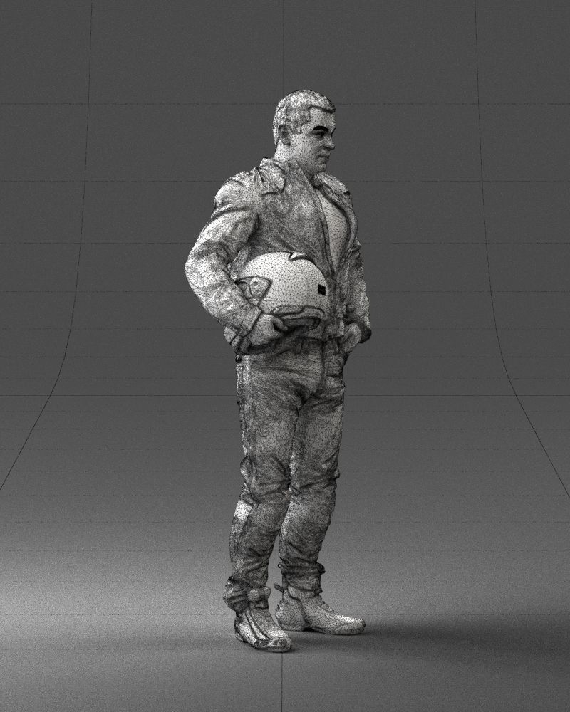 Biker in motorcycle gear and helmet 0093 3D Print Ready 3D print model_11
