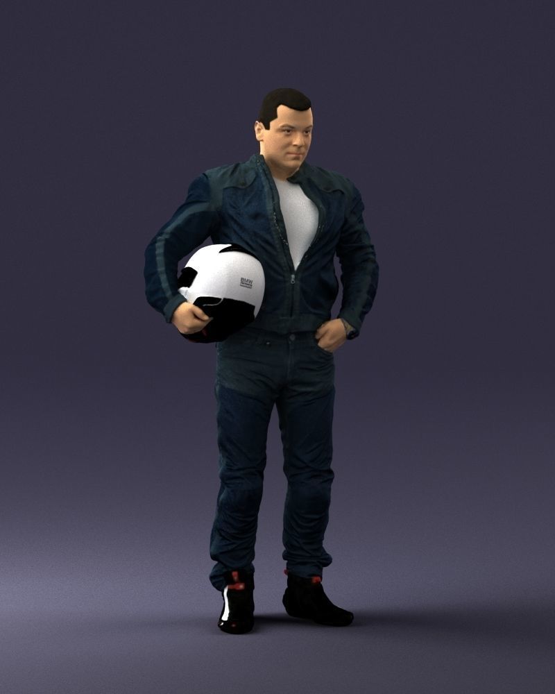 Biker in motorcycle gear and helmet 0093 3D Print Ready 3D print model_6