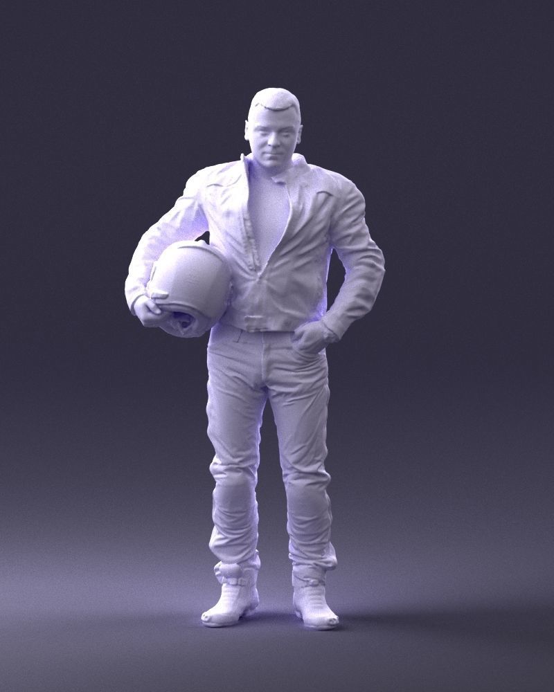 Biker in motorcycle gear and helmet 0093 3D Print Ready 3D print model_1