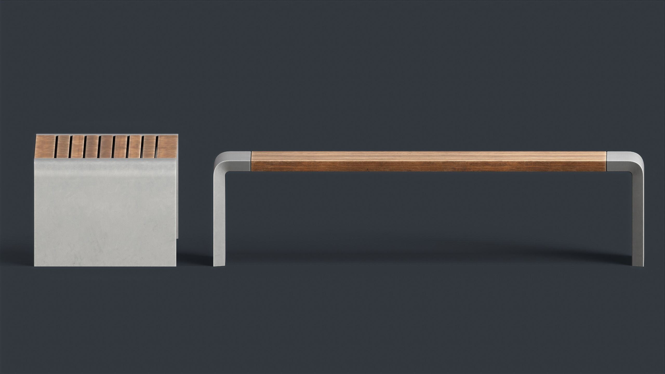 Modern Outdoor Bench 2 PBR Game Ready Low-poly 3D model_5