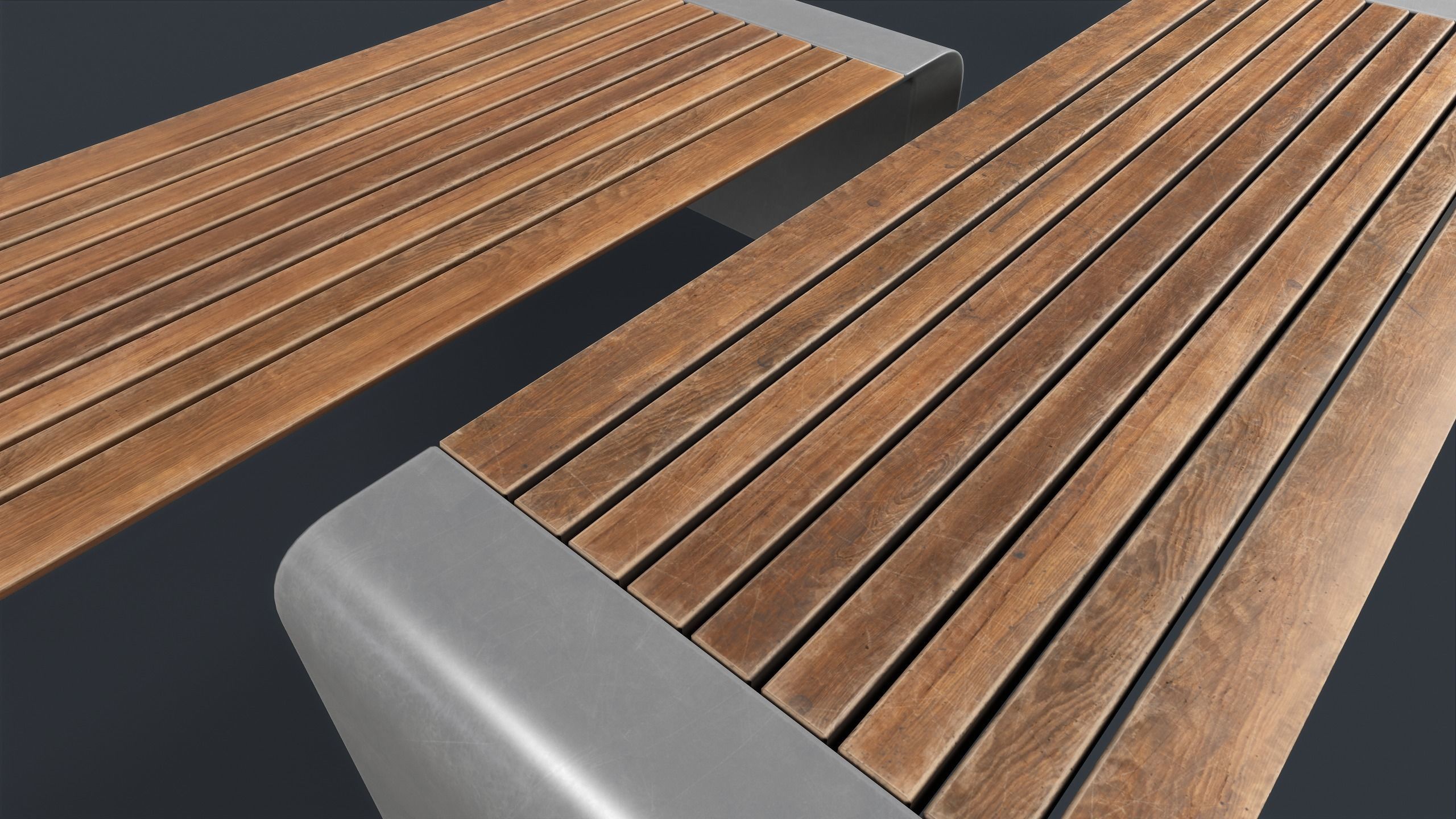 Modern Outdoor Bench 2 PBR Game Ready Low-poly 3D model_9