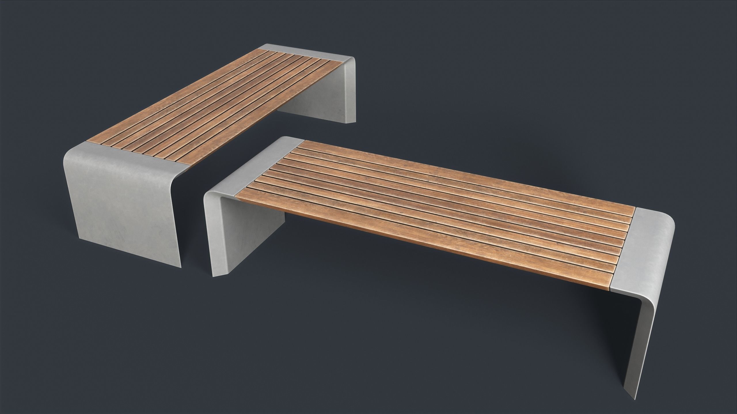 Modern Outdoor Bench 2 PBR Game Ready Low-poly 3D model_12